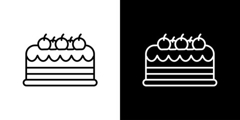 Modern line art icon of a delicious layered cake topped with sweet cherries, perfect for bakery branding, dessert menus, celebration invitations, and festive event designs