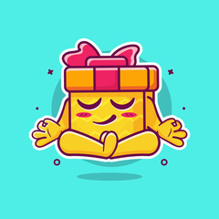 calm gift box character mascot with yoga meditation pose isolated cartoon 