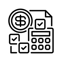 Financial Calculator Line Icon, Outline Symbol for Cost Estimation, Budget Computation, Profit Analysis, Number Processing, and Value Calculation. Vector Sign Icon.