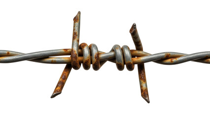 Realistic rusted barbed wire close up isolated vector illustration on transparent background