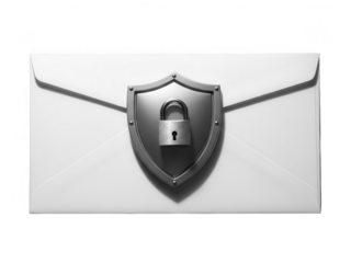 Secure envelope with shield and padlock symbolizing data protection on transparent background