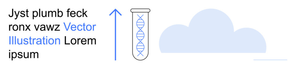 Genetics, cloud computing, data analysis, biotechnology, scientific research, innovation. Test tube with DNA helix connected to a cloud and arrow. Genetics and cloud computing concept