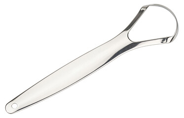 Stainless steel tongue scraper for oral hygiene, daily cleaning. Reusable dental care tool for fresh breath, bacteria removal and healthy mouth routine. Minimal medical accessory for personal care use