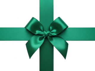 Elegant green satin ribbon cross with bow ideal for gifts on transparent background