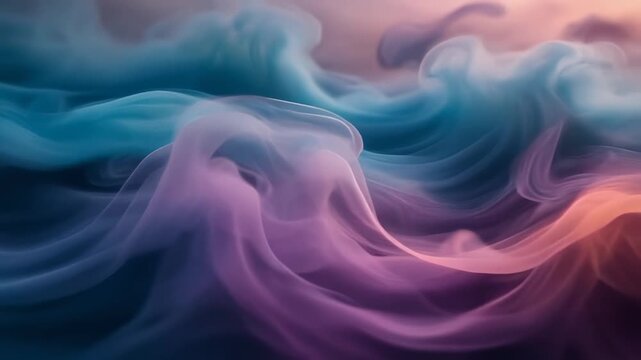 Abstract swirling smoke with vibrant blue, purple, and orange hues creating a dynamic and ethereal atmosphere.