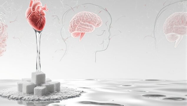 Conceptual illustration of the human heart and brain, sugar cubes.