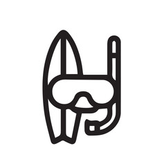 beach icon. travel symbol. surfing and diving equipment. long holiday, beach, mountain. Outline design style