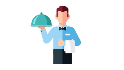 Flat Illustration of a Waiter Serving Food