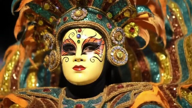 Slow motion portrait of a beautiful Filipino woman in costume for the Masskara festival in Bacolod