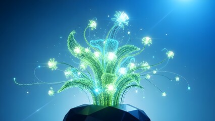 Vibrant Green Fireworks Display Against Night Sky