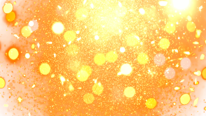 Festive Orange Background with Golden Sparkles, Bokeh Lights, Light Burst
