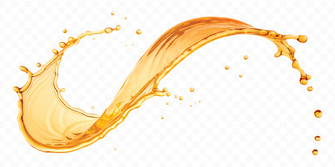 realistic fresh liquid honey or oil splash in mid air cut out and curve style isolated on transparent background