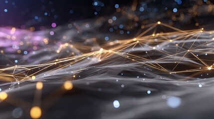 Abstract Digital Patterns with Glowing Lines and Bokeh Effects in Deep Space Background