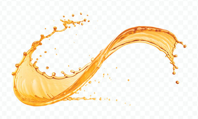 realistic fresh liquid honey or oil splash in mid air cut out and curve style isolated on transparent background