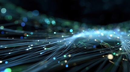 Abstract Digital Background with Glowing Particles and Lines in a Dark Environment for Technology and Science Themes