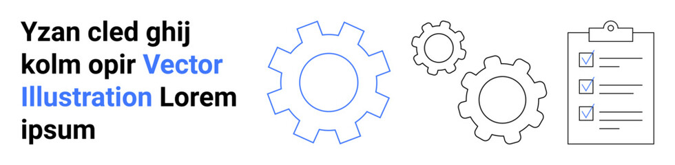 Workflow automation, task management, process optimization, productivity, efficiency, business planning. gears and a checklist on a clipboard. Workflow automation and task management