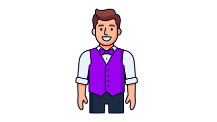 Obraz premium Happy Man in Purple Vest and Bow Tie - Flat Illustration Icon