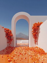 Architectural Gateway to Mountainous Scenery and Colorful Vegetation