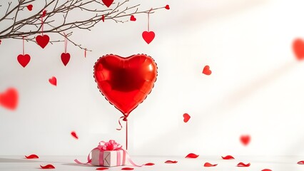 Valentine s day decoration with heart shaped balloon and gift