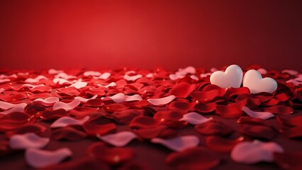 Romantic valentine s day scene with red and white hearts