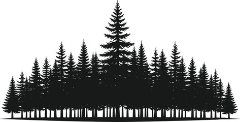 Dense Pine Forest Silhouette Vector: Coniferous Tree Line Landscape for Wilderness, Camping, Nature, and Outdoor Design Backgrounds. © MdAnowarHossain