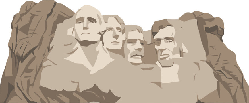 Stylized Flat Mount Rushmore National Memorial Landmark Sculpture Illustration