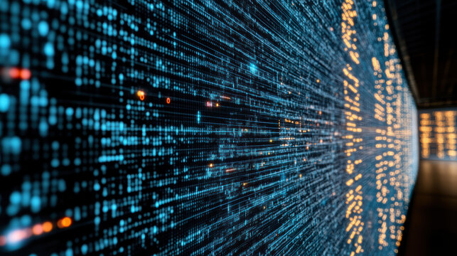 Layered translucent rings data points glow high fidelity futuristic digital wall with dynamic - Powered by Adobe