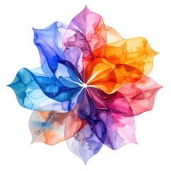 Abstract floral artwork with layered, colorful watercolor petals on black