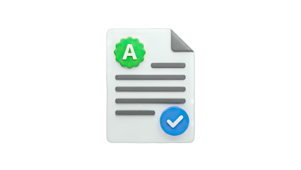Document with Grade A and Checkmark - Approved
