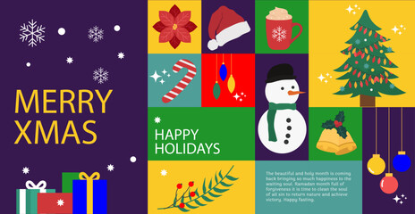 Christmas colour block decorations illustration