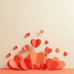 Obraz premium Romantic backdrop of red paper hearts, conveying love, affection, and heartfelt emotions.