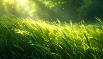 Sunlit meadow grass blowing