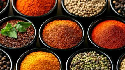 Traveler exploring colorful market stalls with spices joyful scene of vibrant spice bowls