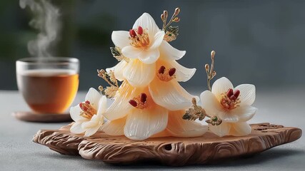 Elegant Floral Christmas Tree and Warm Tea Serenity