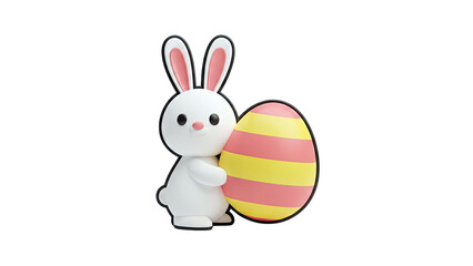 Easter Bunny Holding Egg on White Background
