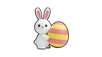 Easter Bunny Holding Egg on White Background