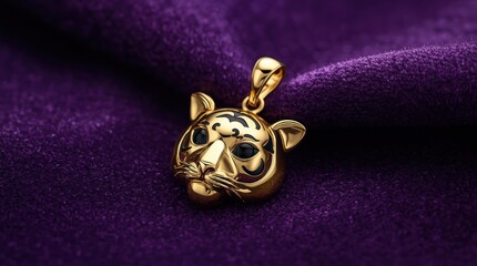 Elegant gold tiger pendant on purple velvet