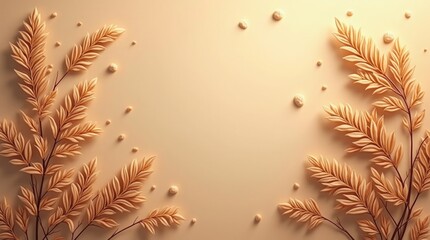 Golden wheat stalks with scattered seeds beige