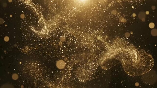 Dynamic Swirl of Golden Particles in a Dark Cosmic Void, Viewed from a Celestial Perspective, Capturing Ethereal Energy