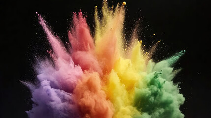 Fototapeta premium Colorful powder explosion with rainbow clouds and dynamic splashes