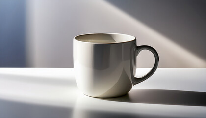 Modern Ceramic Coffee Mug Casting Soft Shadow On White Background Photographed With Dslr And 85Mm Lens Focus On Sleek Design And Subtle Gradient Lighting