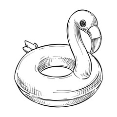 flamingo pool float vector line art hand drawn illustration © Garage graphic.std