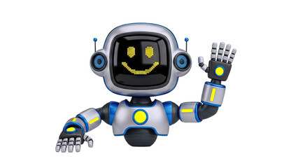 Friendly Robot Waving Hello on White Background