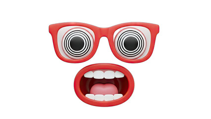 Funny Face with Glasses and Open Mouth on White