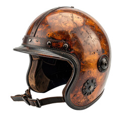 Vintage leather motorcycle helmet with decorative, mottled shell
