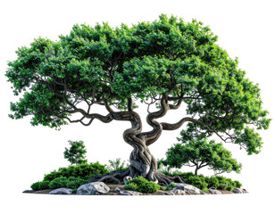 A lush, detailed tree with twisting trunk and dense green foliage