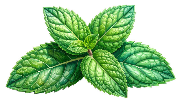 Close-up vibrant illustration of fresh, green mint leaves against a black background