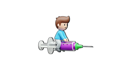 Cartoon Boy Riding Syringe - Medical Concept
