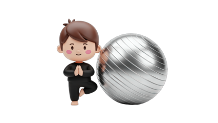 Cartoon Character Balancing Near Exercise Ball