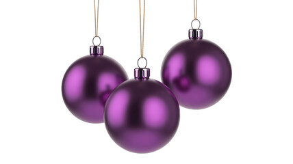 Purple Christmas ornaments hanging on black background